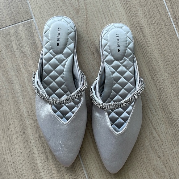 COPY - Birdies silver satin mules. The Swan - Snow Crystal Bracelet - Picture 1 of 3